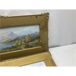 J Rogers (British 19th/20th century): Lake Scene and Coastal Scene, pair watercolours signed 20cm x 53cm (2)