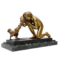 Sophie Debry (19th/20th century); 'Le Combat de Coqs' or The Cockfight, gilt bronze figura...