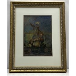 Gregory Robinson (British 1907-1934): 'The Sinking of the Chistopher', watercolour signed, inscription verso 'Presented to Frank Whiteley Mayor of Mafeking' 35cm x 24cm
Provenance: Frank Whiteley born in 1856 was formerly in the ivory and ostrich feather trade, and a member of the firm of Whiteley, Walker, and Company, of Mafeking, Bulawayo, Palapye, etc. Some years President of Mafeking Chamber of Commerce. Mayor of Mafeking during siege, 1899- 1900 (despatches, Companion of St. Michael and St. George).
