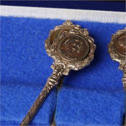 'The Twelve Roman Spoons' a set of twelve silver spoons each with the head of a Deity in fitted case London 1971 Maker John Pinches