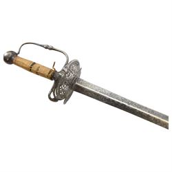 Spanish rapier, with 87cm double edge blade, with priced guard and simple knuckle bow hilt, overall L102cm