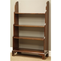  20th century mahogany four tier waterfall open bookcase, W75cm, H120cm, D28cm  