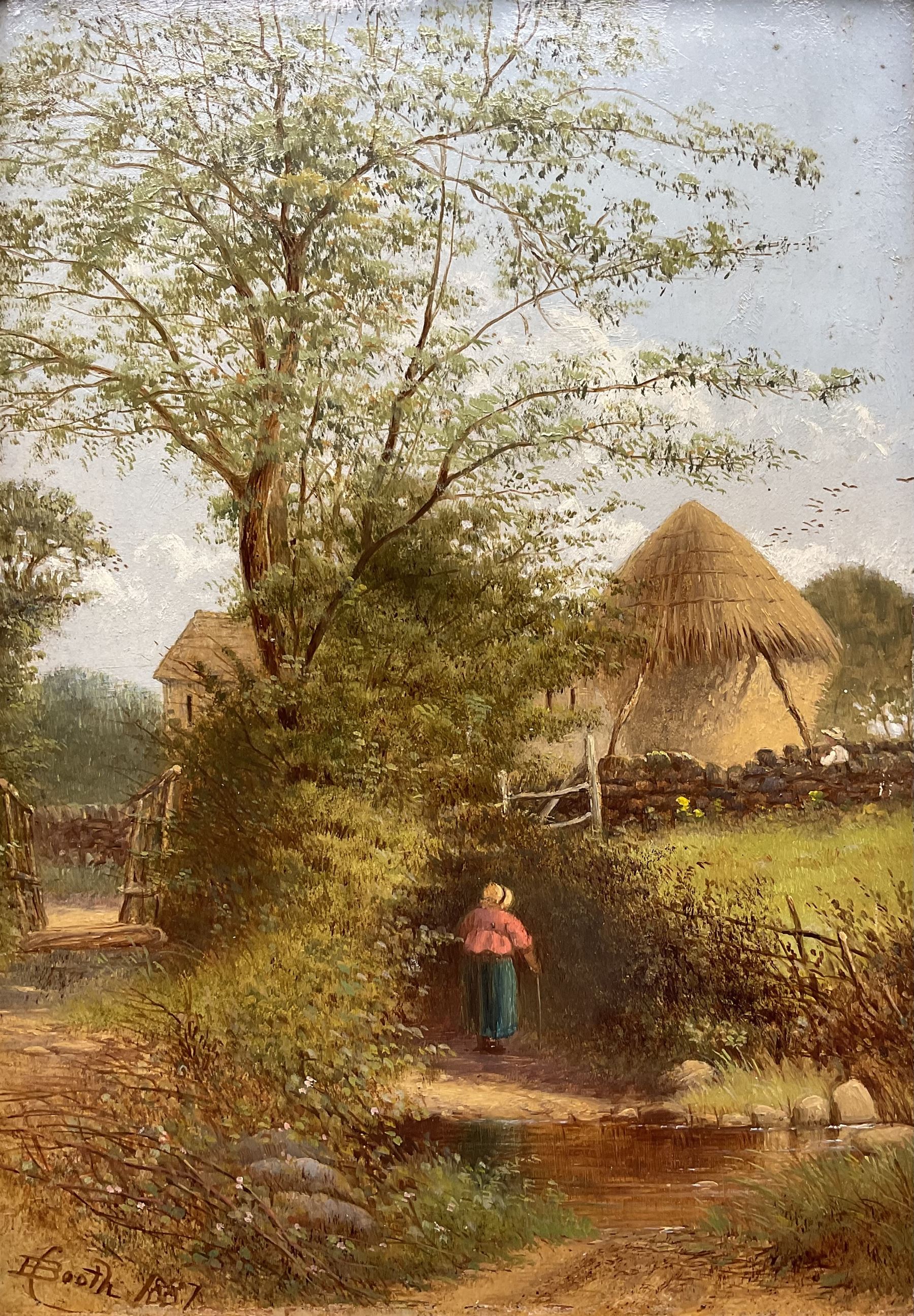 Edward C Booth (British 1821-post1893): 'Beckfoot - Denton Road Ilkley', oil on board signed and dated 1887, titled on label verso 25cm x 17cm