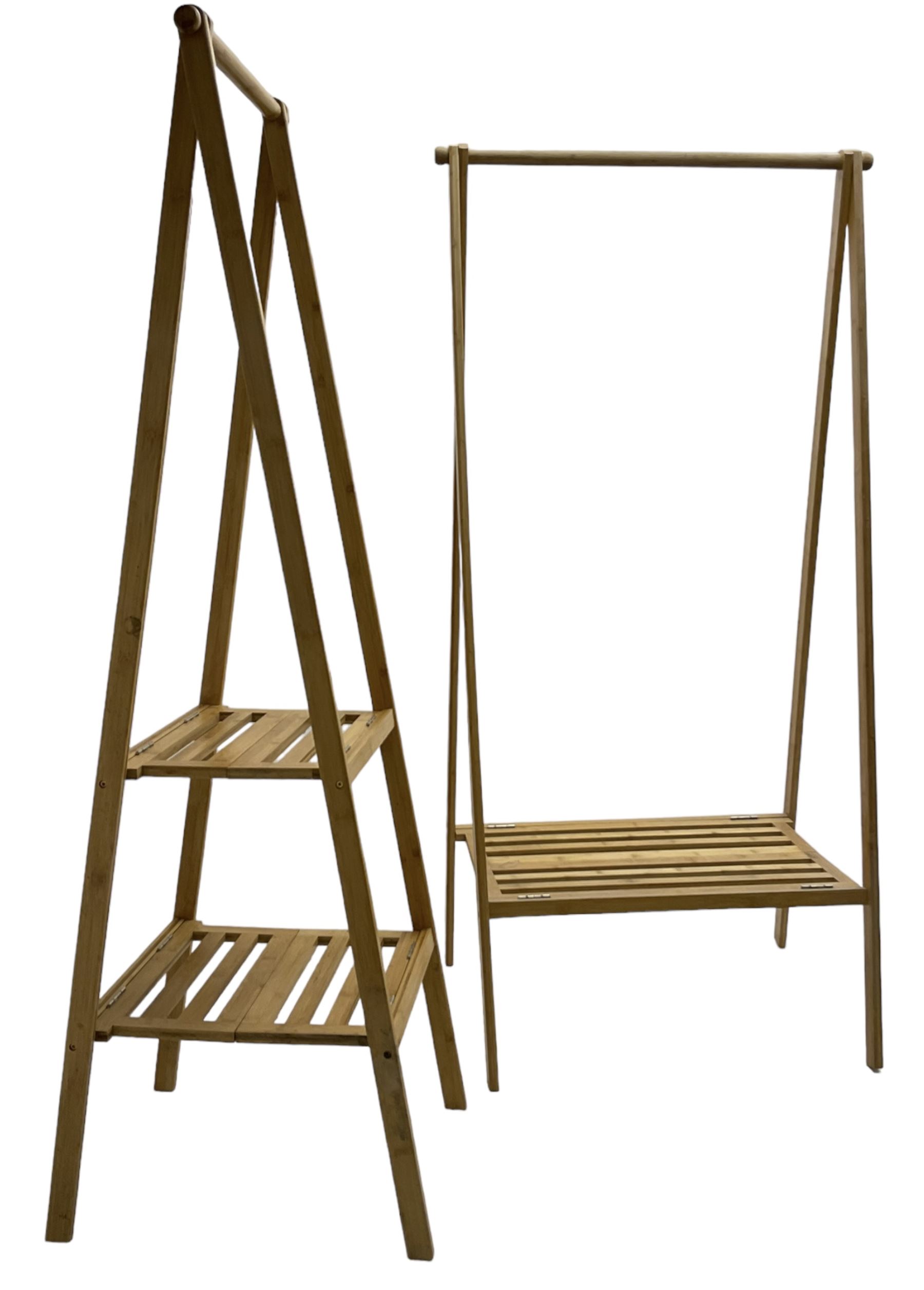 Futon Company - bamboo coat stand with lower tier (W84cm, H170cm); and a similar narrow stand with two tiers (W50cm, H170cm)