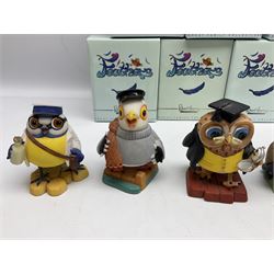 Seven Robert Harrop figures from the Feathers collection, modelled as anthropomorphic birds comprising Blue Tit Milkman, Mallard Boatman, Pheasant Lord of the Manor, Owl School Master, Woodpecker Forester, Swallow Aviator and Seagull Fisherman, all with original boxes
