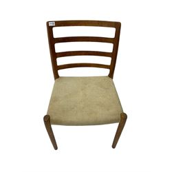  Niels Otto Møller for J L Moller - 20th century Danish teak 'model 85' chair, ladder back over seat upholstered in neutral fabric, raised on tapered supports