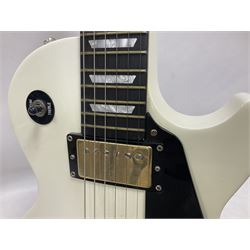 2010 Gibson Les Paul studio guitar, serial no101500537 in white finish with gold and pale green hardware, in Auden soft carry case, guitar L100cm