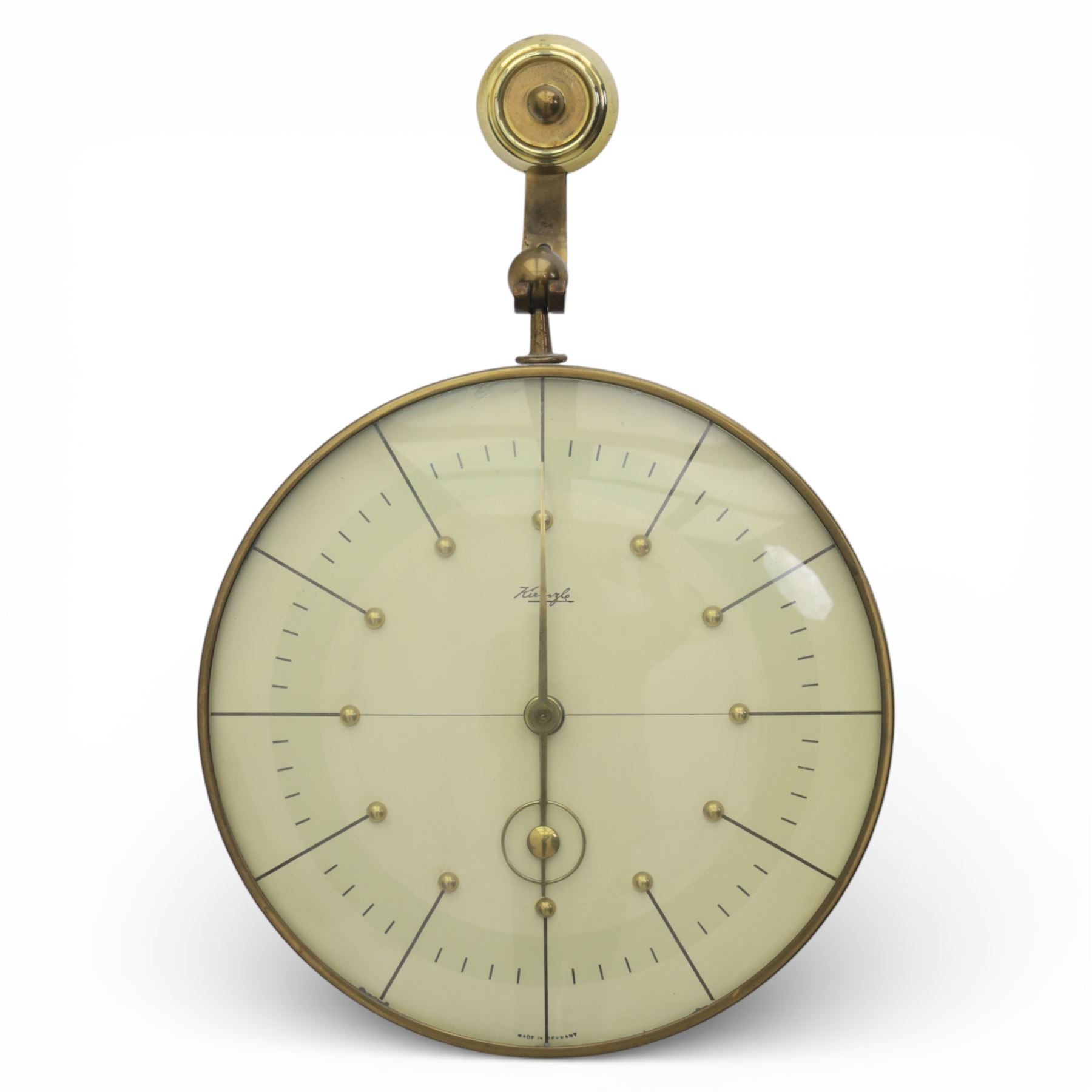 Heinrich Möller for Kienzle - art deco brass wall clock, circa 1930s, eight day movement, keyless wind, brass hanging bracket