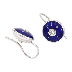 Victor Mayer for Faberge pair of 18ct white gold round brilliant cut diamond and blue enamel circular earrings,  limited edition No. 142/200, boxed