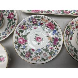 Crown Staffordshire Thousand Flowers pattern part tea service, to include teapot, two open sucriers, eighteen cups, fifteen saucers etc (57)