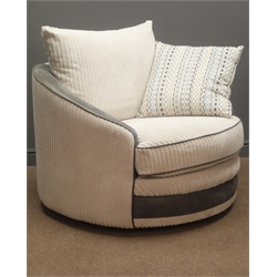  Wren Furniture - swivel armchair upholstered in jumbo cord fabric, W106cm  