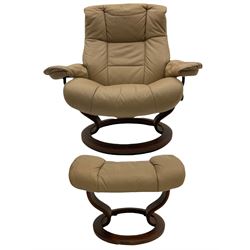 Ekornes Stressless Cream Leather Reclining Chair with Matching Footstool