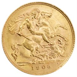 King Edward VII 1908 gold half sovereign coin