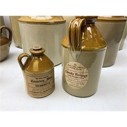 Quantity of salt glazed stoneware flagons, two tone jars and jug etc, to include some with impressed marks and labels, largest H26cm