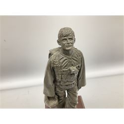 Presentation bronzed figure of a paratrooper by Peter Hicks mounted on a mahogany plinth with plaque inscribed ' Presented to Lieutenant General Sir Michael Gray KCB OBE President Army Parachute Association 1981-1987 An Outstanding Term of Leadership Friendship and Humour. Thank You All Ranks A.P.A.' H28cm; a brass Pegasus plaque H12cm; and small quantity of colour photographs and prints of military related paintings