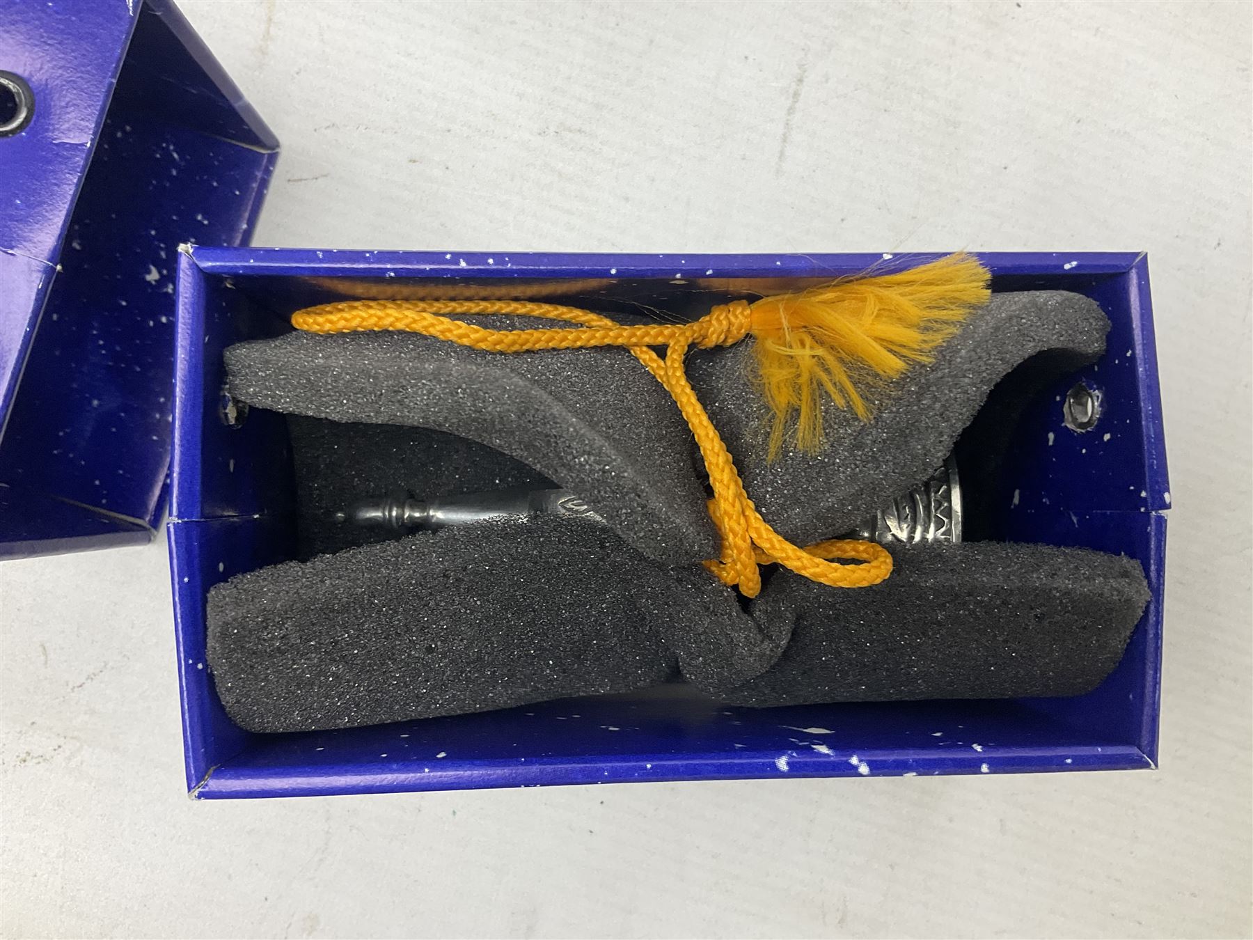 Mats Jonasson of Sweden glass Otter paperweight, Capredoni by Dartington Crystal Crysanthemum paperweight, boxed British Fossils agate geode, silver plated wine bottle coaster and Aynsley vase, etc, all boxed