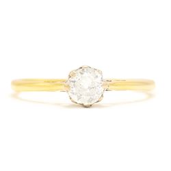 Early 20th century gold diamond ring, set with a single old cut diamond of approx 0.30 car...