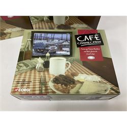 Corgi - six Cafe Connection boxed sets to include CC10501 ERF K. Platform Lorry - Richard Read (Transport) Ltd. Coronation Cafe; CC10801 Foden S21 Tipper with Gravel Load - Moreton C Cullimore & Son Ltd. The Towers; CC11603 Albion Reiver Sheeted Platform Lorry - W.H. Malcolm Ltd. Jungle Cafe; with three further examples, all boxed (6)