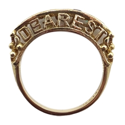  9ct gold gem set 'dearest' ring hallmarked  