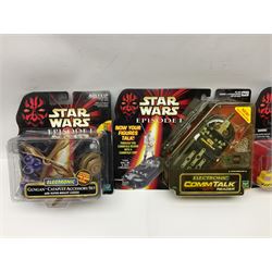 Star Wars - twenty-five 1998/1999 Star Wars Episode One figures and accessory sets by Hasbro in original card backed packaging; both Collection 1 and 2 with Electronic Commtalk reader for each figure's commtalk chip.