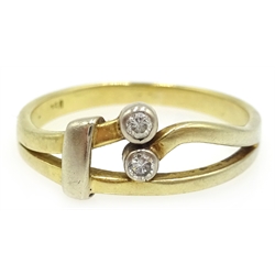  18ct gold two stone diamond cross over ring, stamped 750  