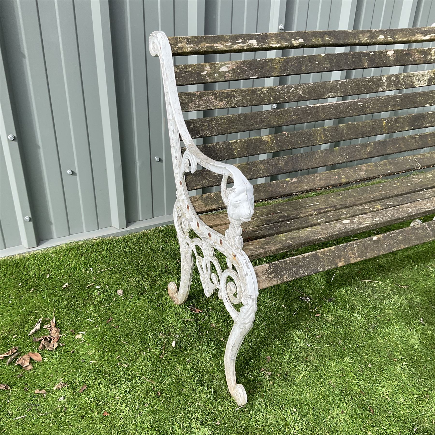 Cast aluminium and wood slatted garden bench painted in white  - THIS LOT IS TO BE COLLECTED BY APPOINTMENT FROM DUGGLEBY STORAGE, GREAT HILL, EASTFIELD, SCARBOROUGH, YO11 3TX