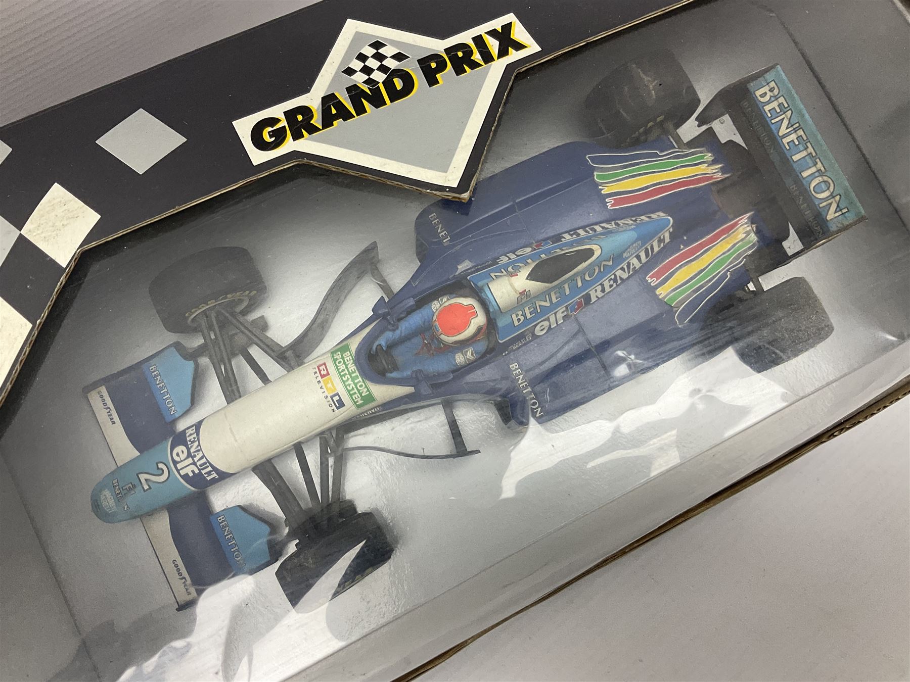 Three Paul's Model Art Grand Prix 1:18 scale die-cast racing cars - Sauber Mercedes C13 A. De Cesaris G.P. Canada 1994; Ferrari F 93 A Jean Alesi; and Benetton B 194/5 Showcar 1995 J. Herbert; all boxed (3)