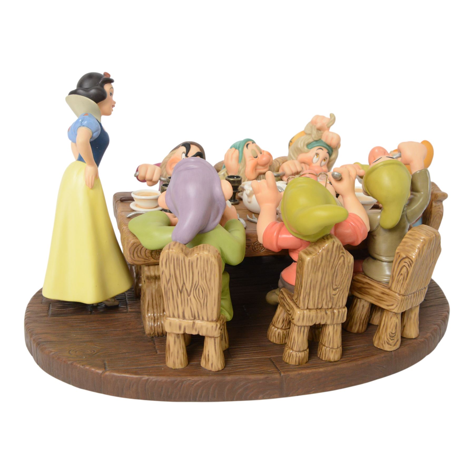 Limited Edition Disney Classics Collection figure group 'Soups On!', Snow White and the Seven Dwarves having dinner at a large table, boxed with certificate of authenticity and presentation video of the scene
