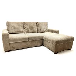 Three seat corner sofa bed upholstered in jumbo cord fabric 