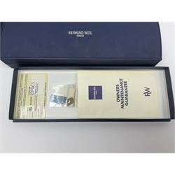 Raymond Weil ladies 'Othello' wristwatch, the rectangular 18ct gold plated case with blue enamel dial, on a Raymond Veil navy blue crocodile leather strap, in original box