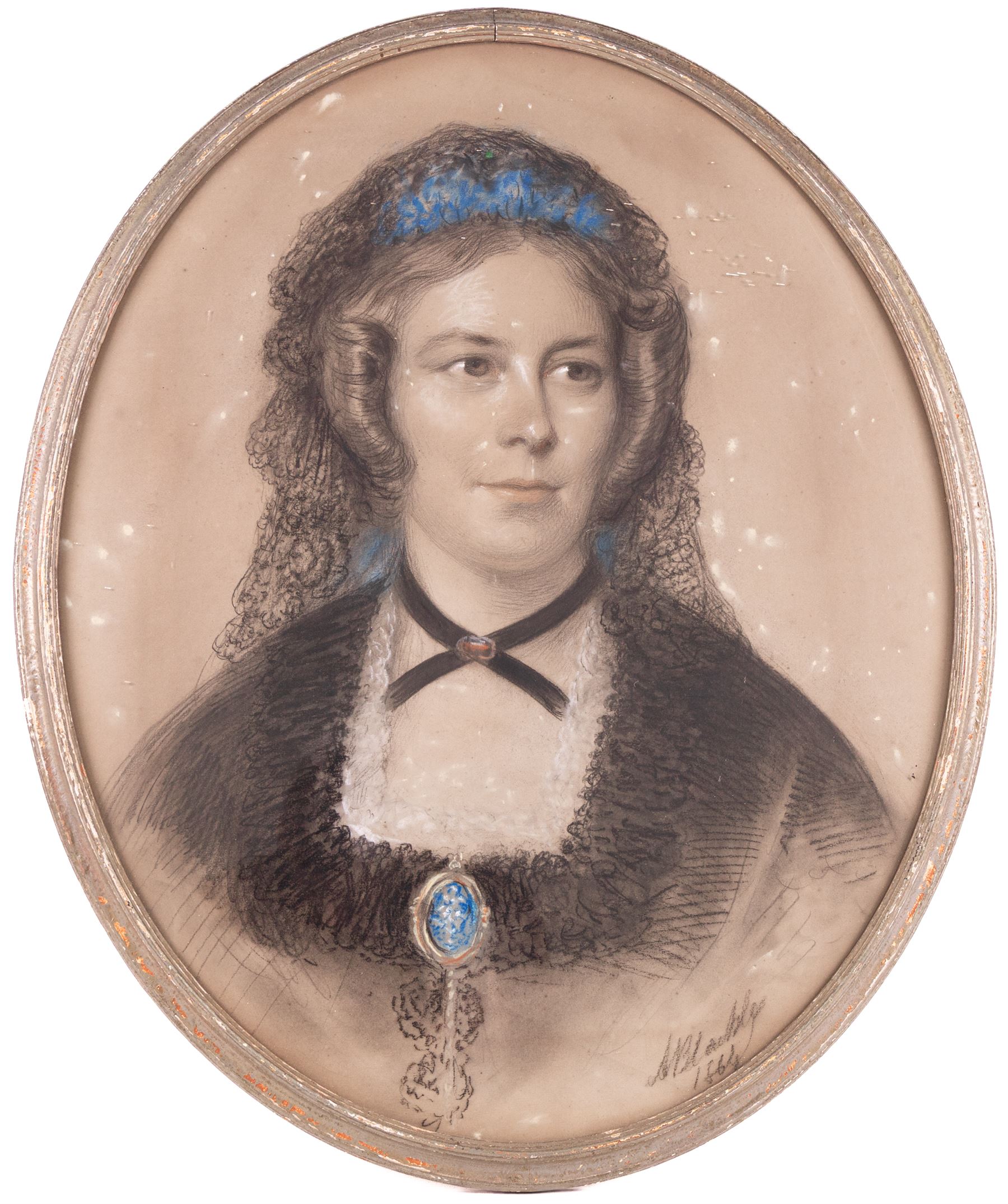 Alexander Blackley (British 1816-1903): Portrait of Julia Addie and Caroline Addie, pair watercolours signed and dated 1864, 63cm x 50cm (2)