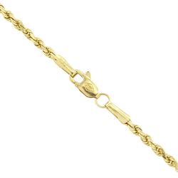 14ct gold diamond flower head necklace, five graduating flowers, each set with a single round brilliant cut diamond, on a rope twist chain necklace