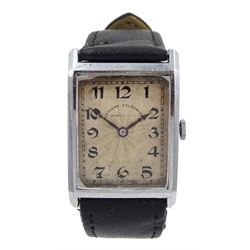 Rolex manual wind gentleman's 15 jewels rectangular wristwatch, retailed by Northern Goldsmiths, Newcastle, in stainless steel case, on black leather strap