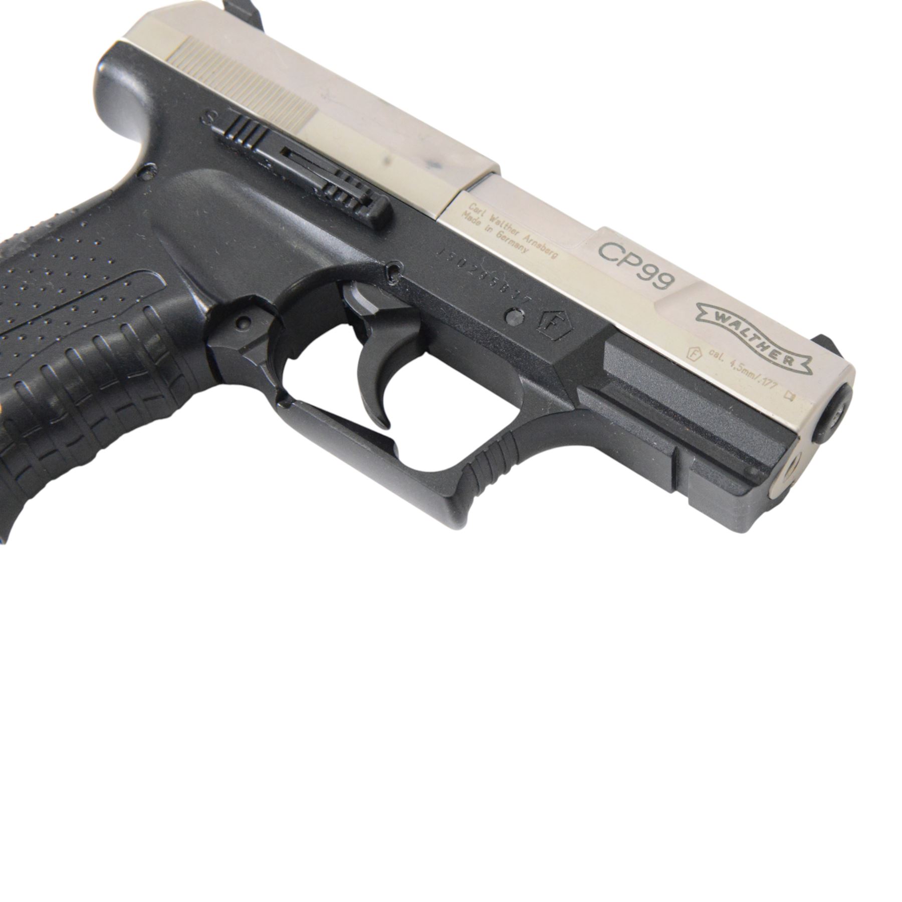 Walther CP99 air pistol, serial no J50295837,  together with Grizzly Win Mag Jr. air pistol and one other air pistol 