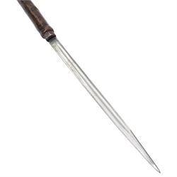 Early 20th century leather covered swagger sword stick, blade length 27cm, overall length 44cm