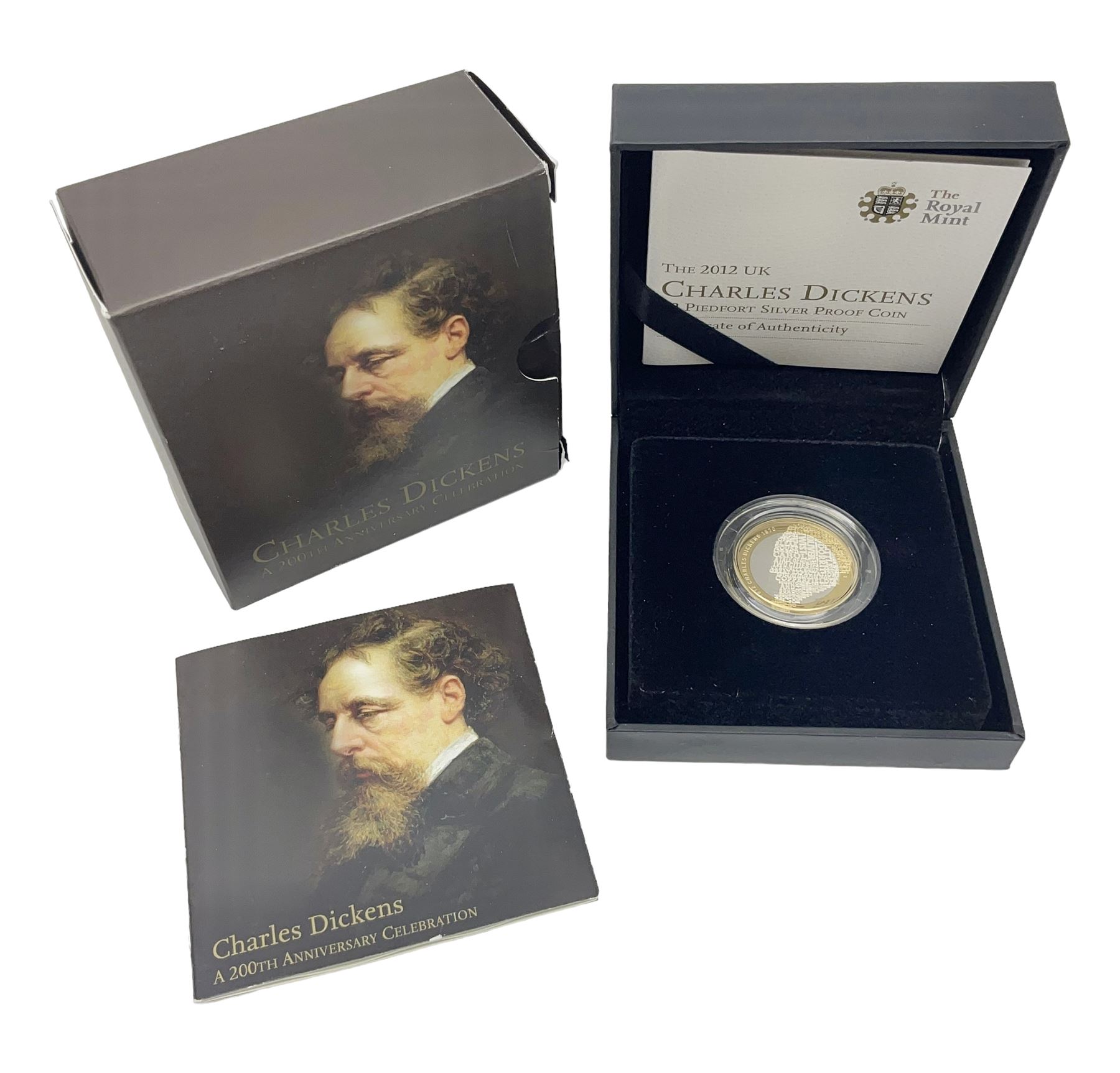The Royal Mint United Kingdom 2012 ''Charles Dickens' silver proof piedfort two pound coin, cased with certificate