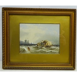  Richard Beatty (19th century): Hay Barge off the Coast, watercolour with scratching out signed 16cm x 21cm  