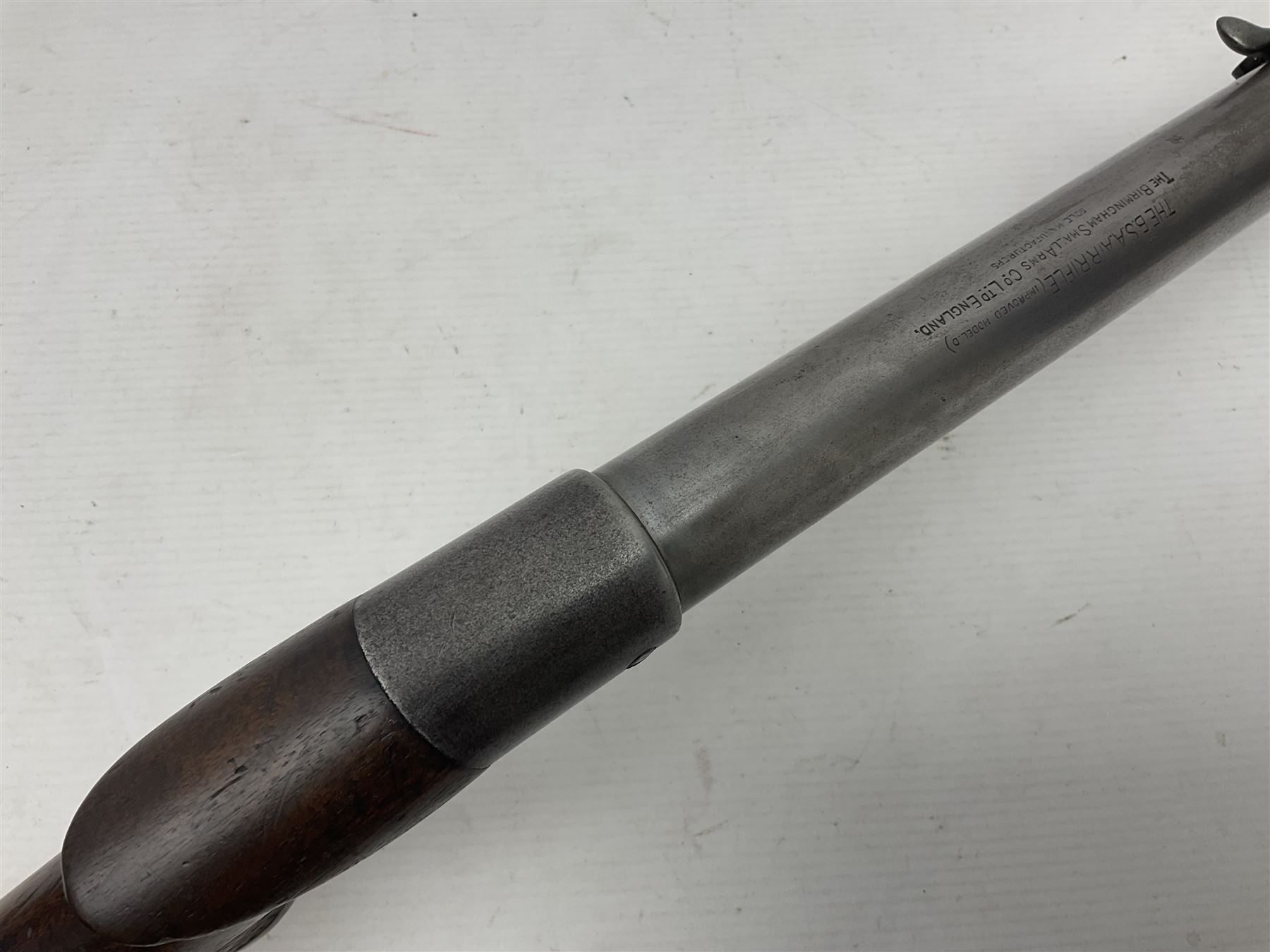 Early 20th century BSA Improved Model D .177 cal. air rifle, with underlever action, top-loading, walnut stock with chequered semi-pistol grip, serial no.46481, L100cm overall NB. AGE RESTRICTIONS APPLY TO THE PURCHASE OF AIR WEAPONS.