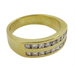 18ct gold two row diamond half eternity ring, eighteen round brilliant cut diamonds channel set, hallmarked, total diamond weight approx 0.30 carat