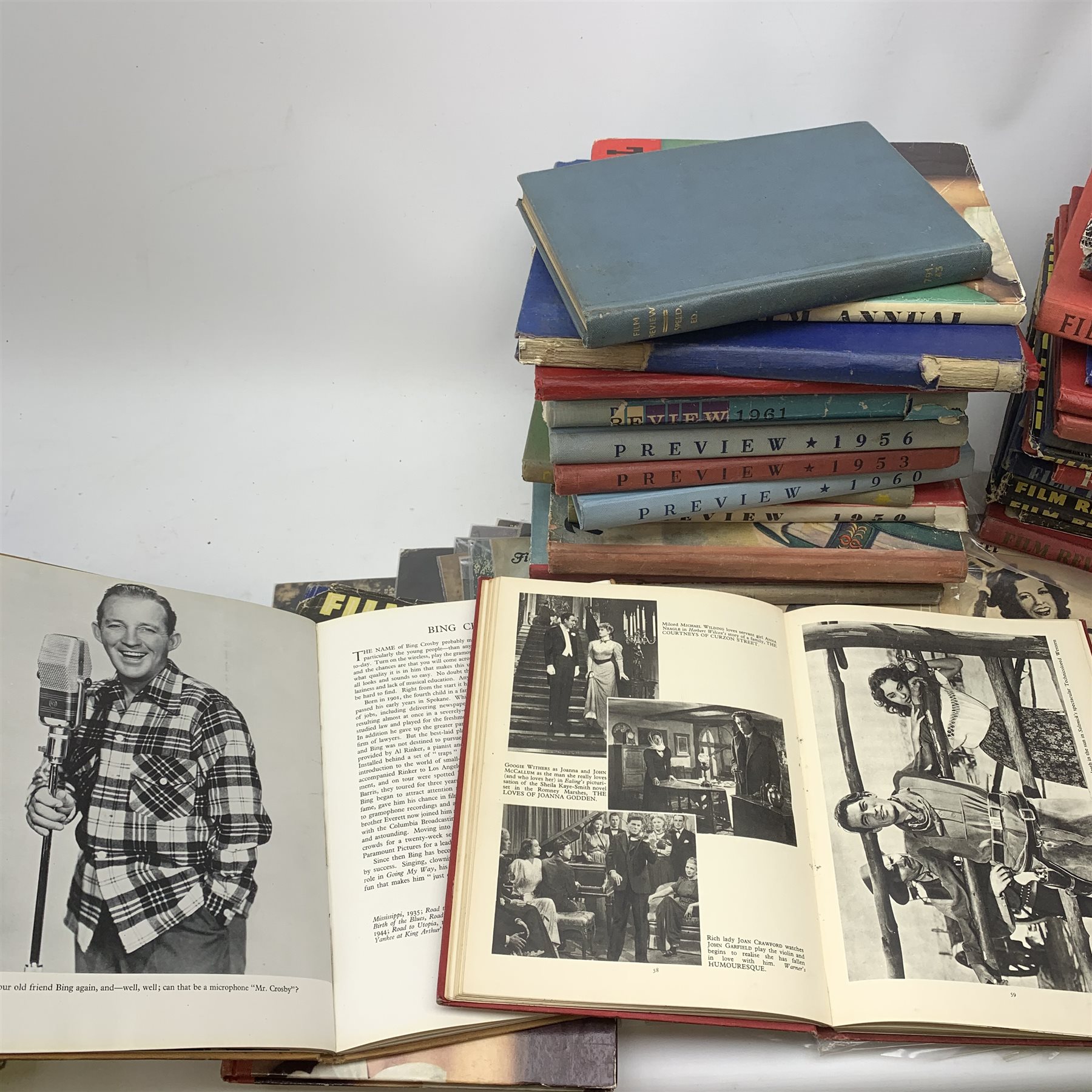 A collection of various Vintage Film/Hollywood magazine reviews, together with various Vintage Film/Hollywood books, including twenty four Film Review by F Maurice Speed examples, Film World Album, The Film Show Annual, Picture Show Annual, Film Portraits, etc. 