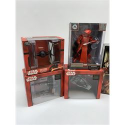 Star Wars - Disney Store The Force Awakens figurine playset, Poe's X-Wing Fighter, Snowspeeder and First Order Tie Fighter; Solo figurine set; The Last Jedi Elite Series die-cast action figure of Praetorian Guard; all mint and boxed; together with Star Wars Episode 1 card game, boxed (7)