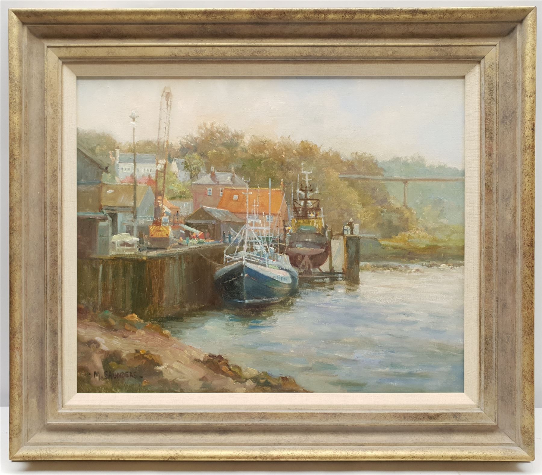 Michelle Saunders (British 1963-): Parkol Marine Shipyard Whitby, oil on canvas signed 37cm x 45cm
