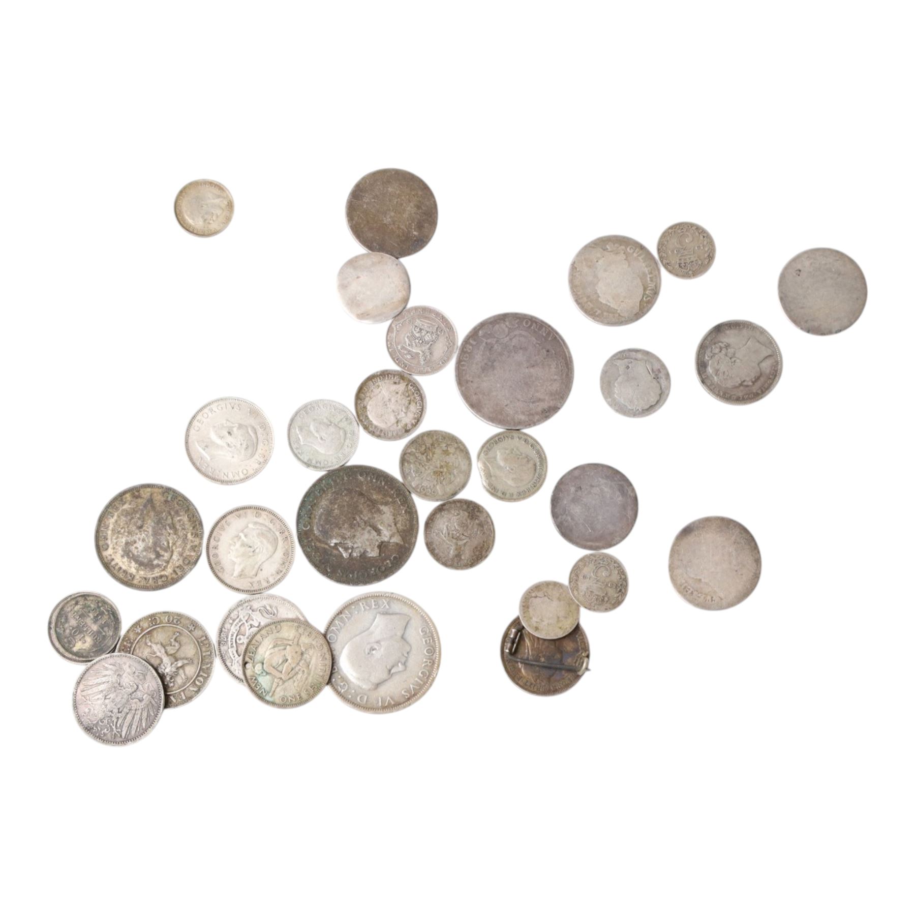 Approximately 60 grams of Great British pre-1920 silver coins, approximately 67 grams of Great British pre-1947 silver coins and five further World silver coins