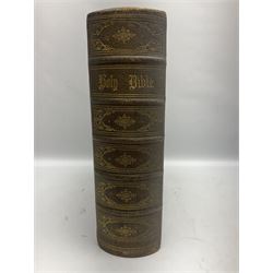19th century The Illustrated Family Bible with Explanatory Critical & Devotional Commentary, published by  A Fullarton & Co, leather-bound with gilt decoration to cover, with the family register filled in for the Duggleby & Dunn family of Beverley
