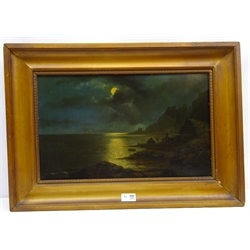  English School (19th century): Moonlight over the Coast, oil on board unsigned 29cm x 47cm  