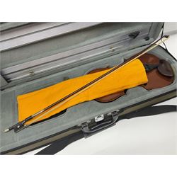 Early 20th century French Mirecourt violin with 35.5cm two-piece maple back and ribs and spruce top; bears label 'The Garrodus Violin H & Co No.1587 Anno 1912' L59cm overall; in modern fitted case with bow