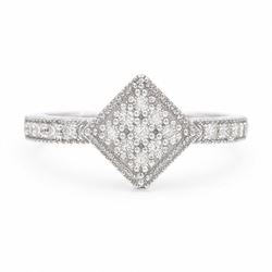 9ct white gold diamond shaped diamond ring, pave set with nine round cut diamonds, with di...