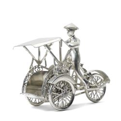 Two white metal tuk tuk or rickshaw models, larger H15cm (2)