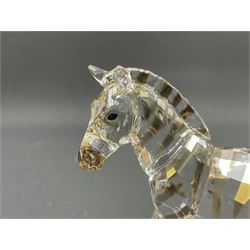 Swarovski Crsytal Society coloured animals, comprising zebra, giraffe and water buffalo, tallest H17.5cm
