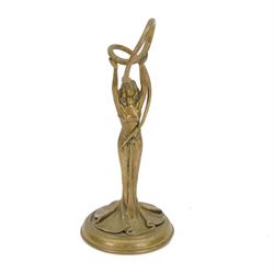 After Francis Renaud, Art Nouveau style cast brass figure of a woman holding aloft a serpent, marked Renaud to base, H26cm